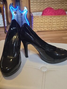 Jules & James Shiny Black Patent Platform 4" High Heel Stiletto Pumps S 6
